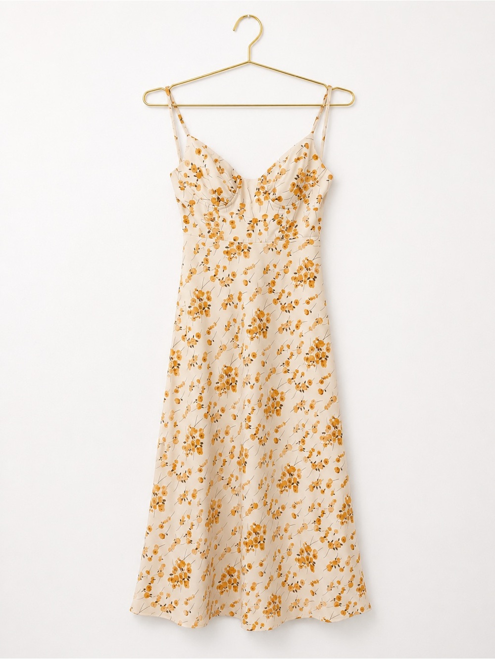 Hello Molly Cream Slip Dress with Mustard Floral Print
